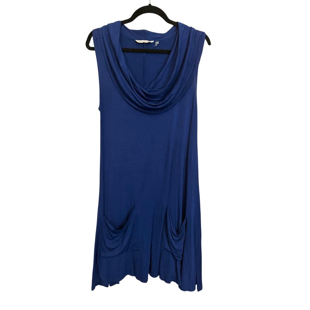 Soft Surroundings Cowl Neck Dress M Blue Sleeveless Casual Chic Contemporary
